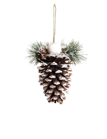 Závěsné světlo ze zasněžené šišky 14 cm Vánoční dekorace