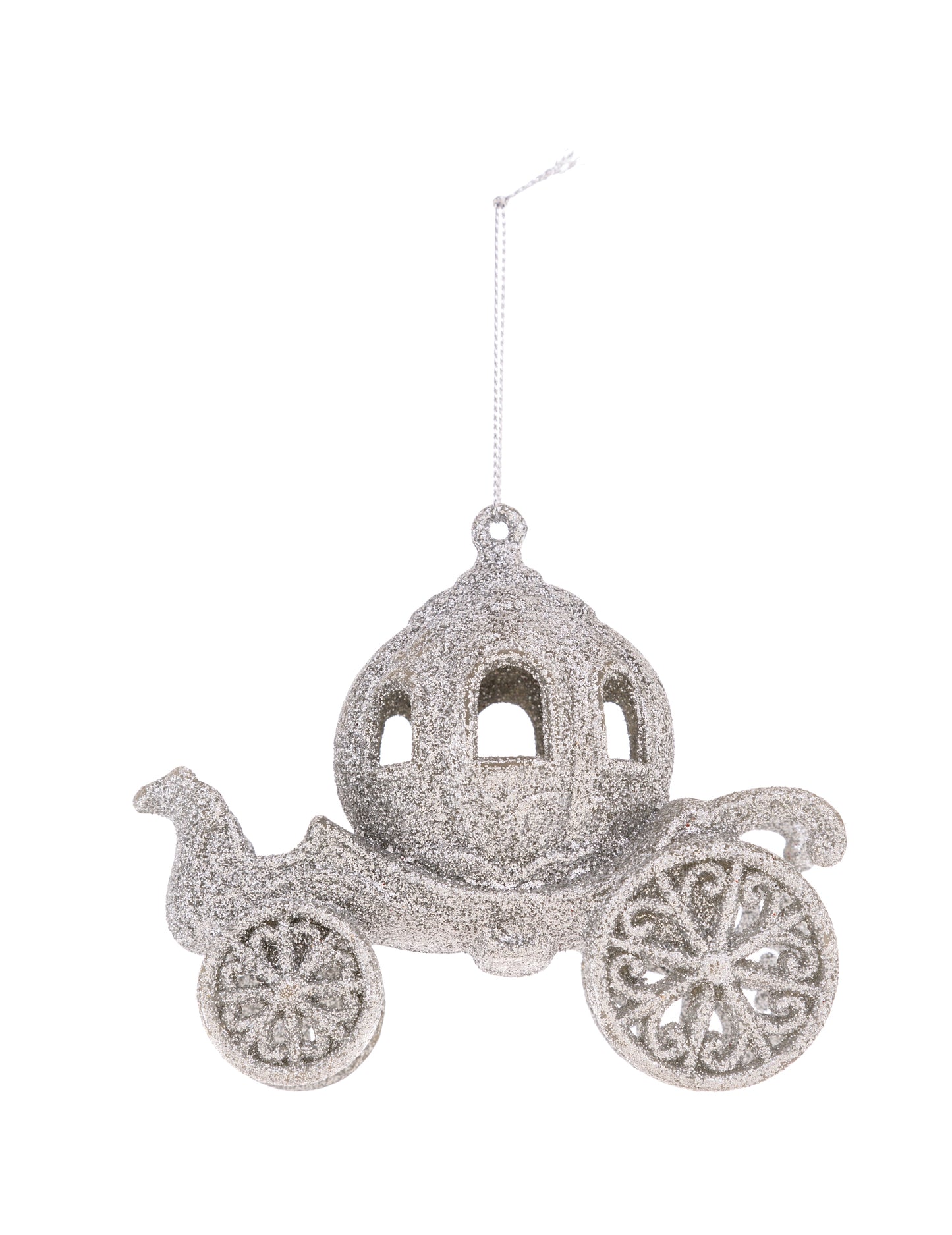 Závěs pro strom pohádkového kočáru 11 cm se stříbrnými třpytkami