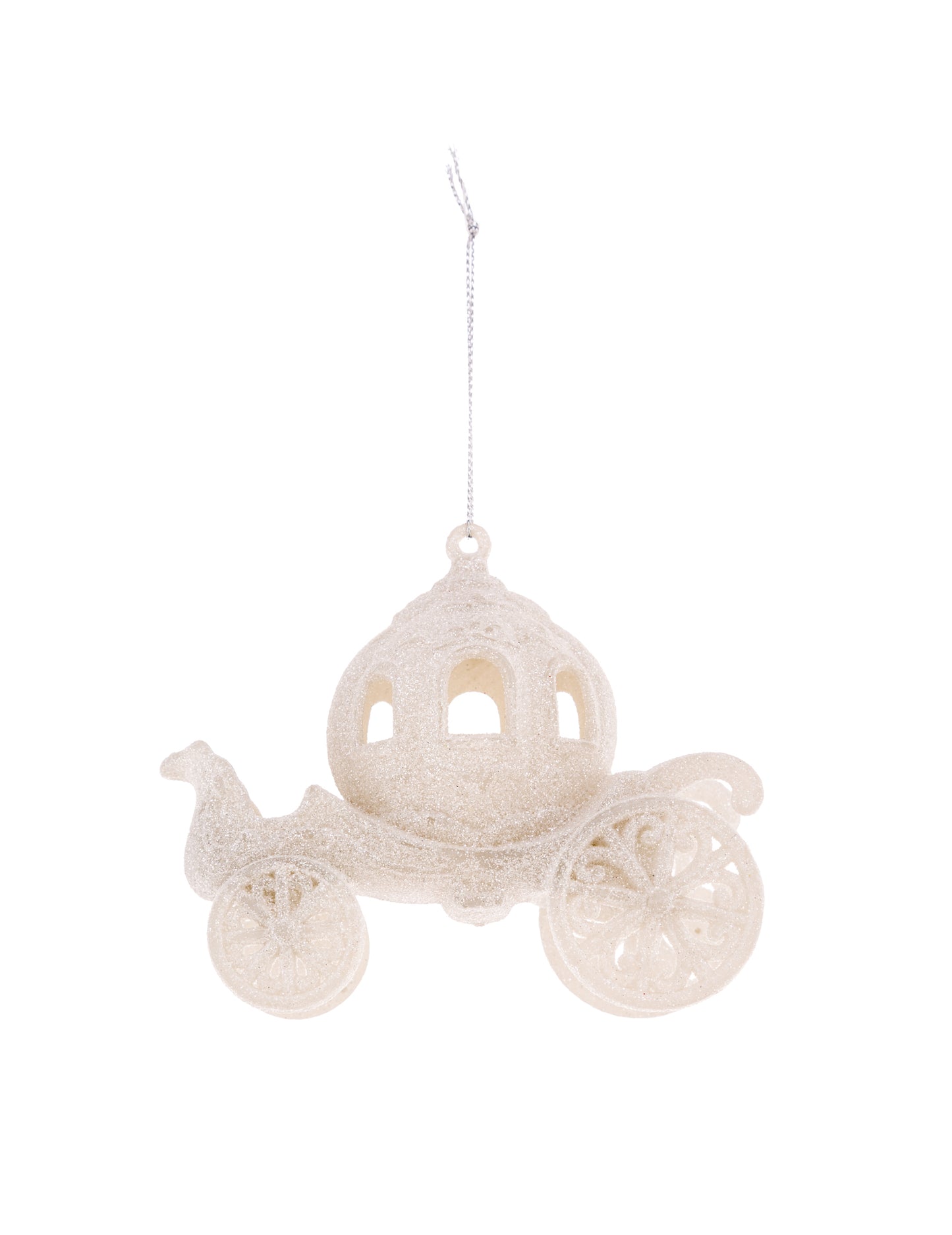 Závěs pro strom pohádkového kočáru 11 cm se stříbrnými třpytkami