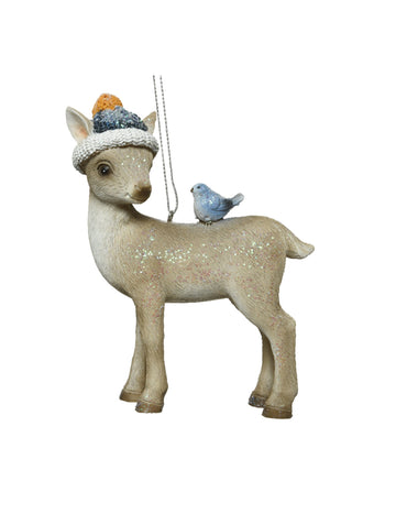 Věšák na stromeček s třpytkami faunové barvy 12 cm