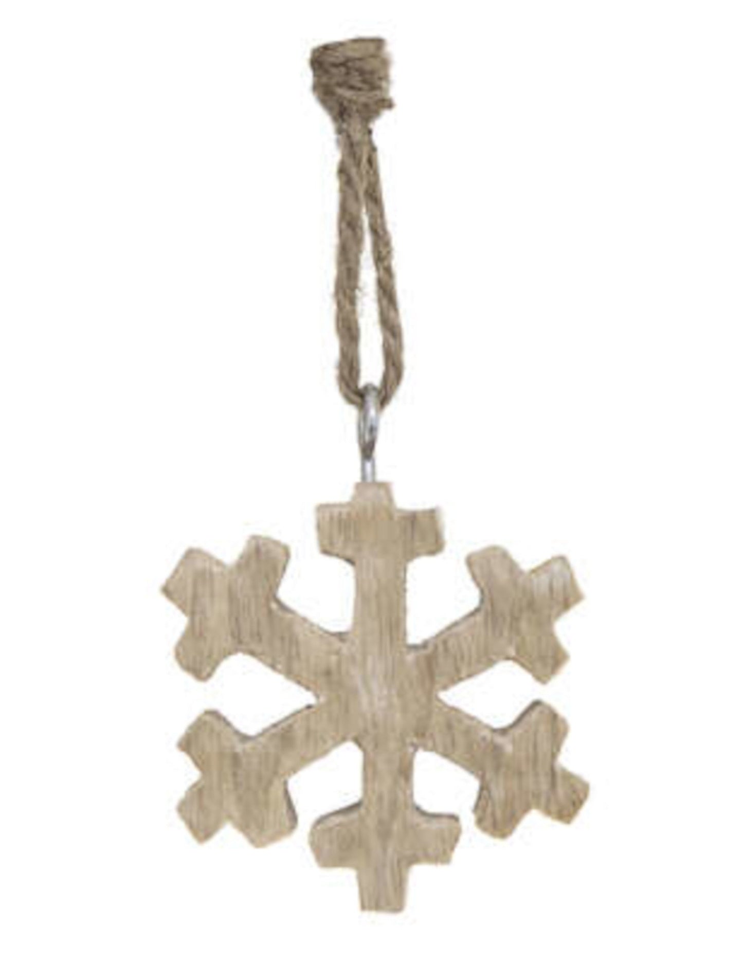 Přívěsek na dřevěný stromeček sněhová vločka 5 cm přirozený vzhled