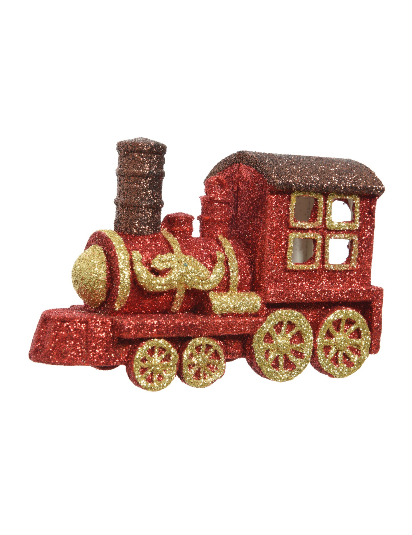 Závěsný třpytivý vláček na červeno-zlatý vánoční stromek