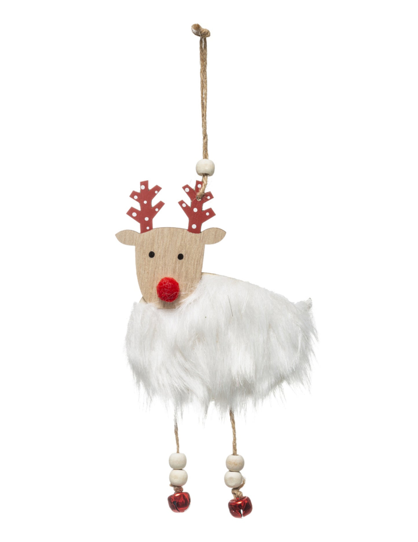 Závěsná dekorace sob s bílou a červenou kožešinou 18 cm 