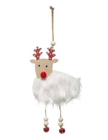 Závěsná dekorace sob s bílou a červenou kožešinou 18 cm 