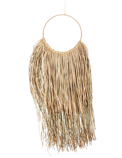 Kulaté závěsné svítidlo z přírodní rafie 90 x 28 cm styl lapače snů