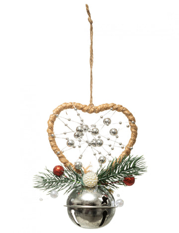 Závěsná dekorace srdce a rolnička 12 cm 