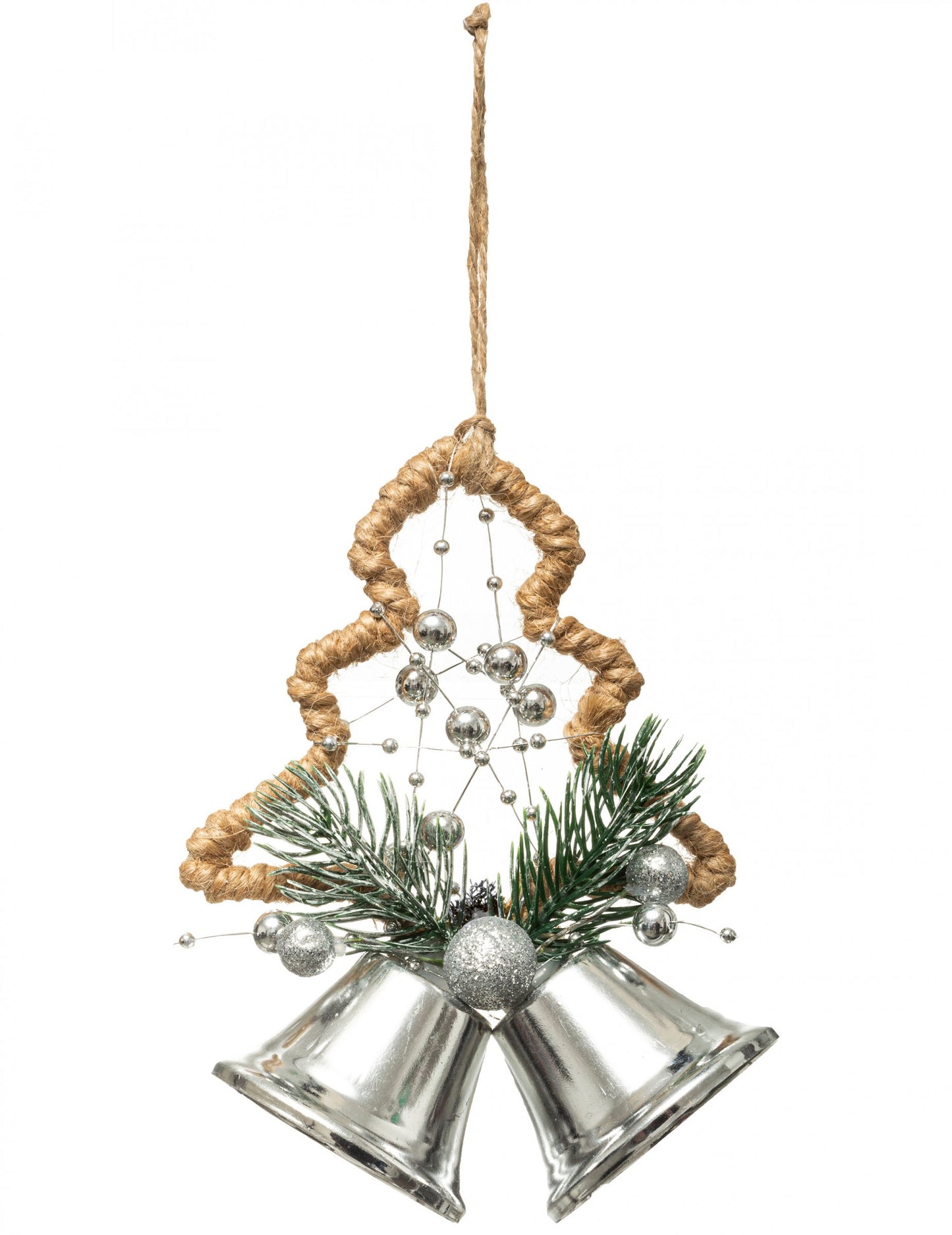 Závěsná dekorace stromek a stříbrné zvonky 12 cm 