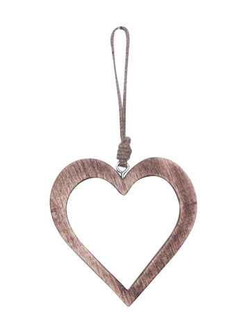 Závěsná dekorace na stromeček ve tvaru srdce ze dřeva 15 cm 