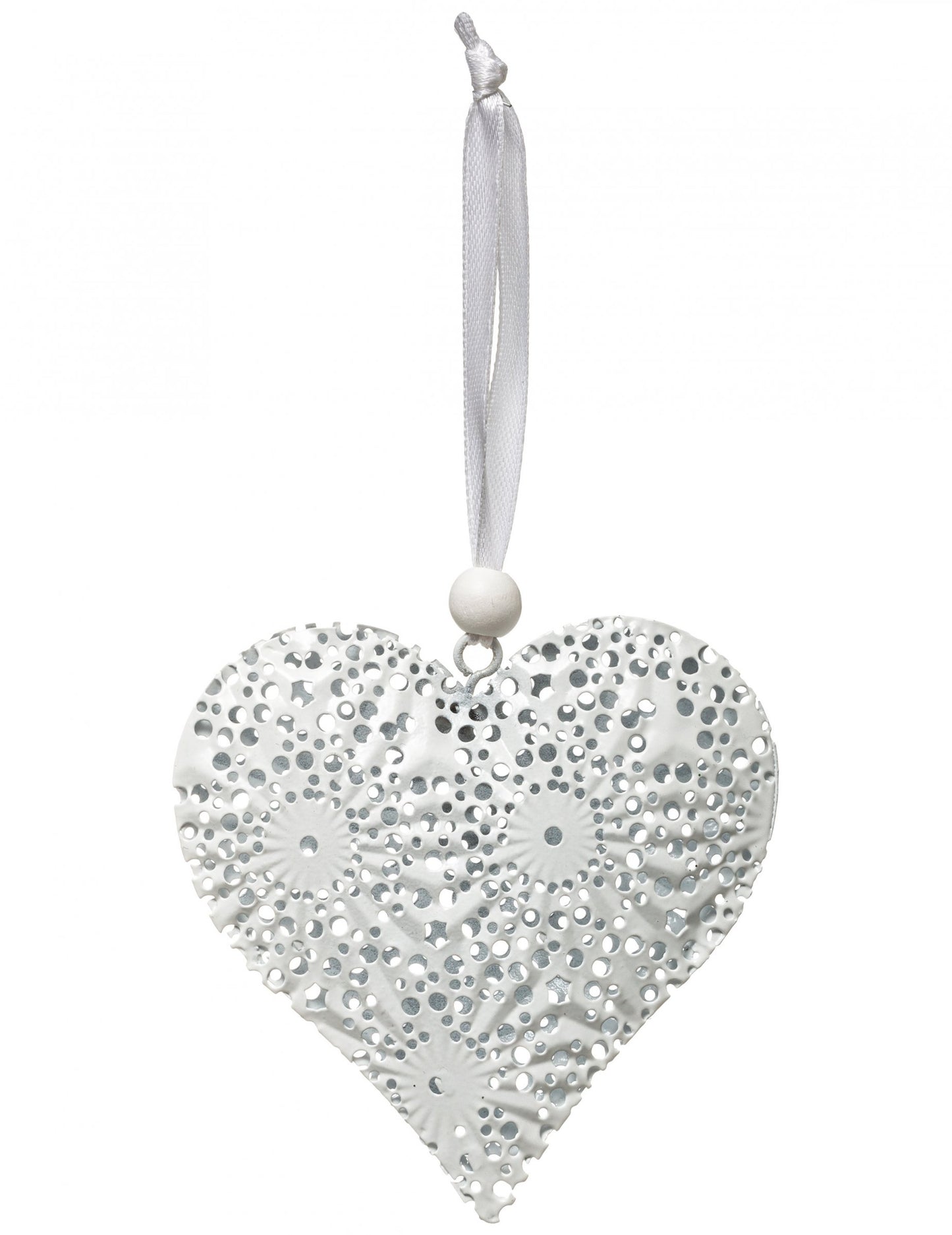 Zdobené závěsné svítidlo s bílým železným srdcem 8 cm pro jedle