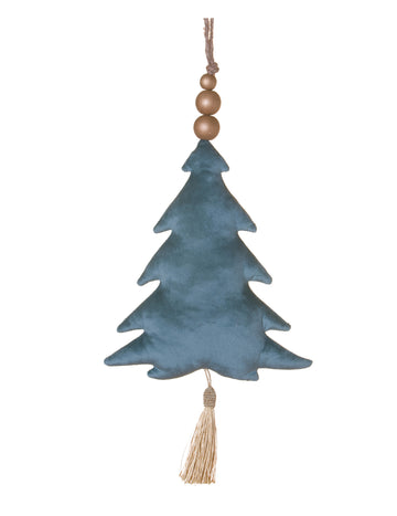 Modré sametové závěsné svítidlo na stromeček 22 cm, střapec a perly ze slonoviny