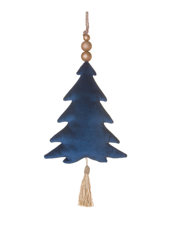 Námořnické modré sametové závěsné svítidlo na stromeček 22 cm se střapcem