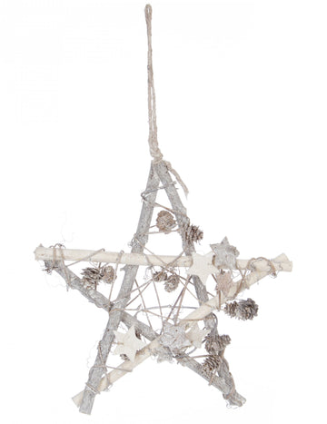 Dřevěné závěsné světlo Polar star 28 cm bílé a stříbrné