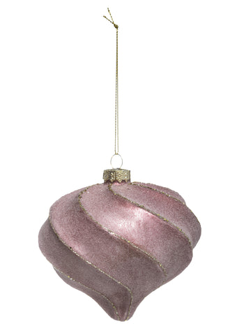 Vánoční koule ve tvaru kapky a růžové a zlaté spirálky 10 cm třpytivé