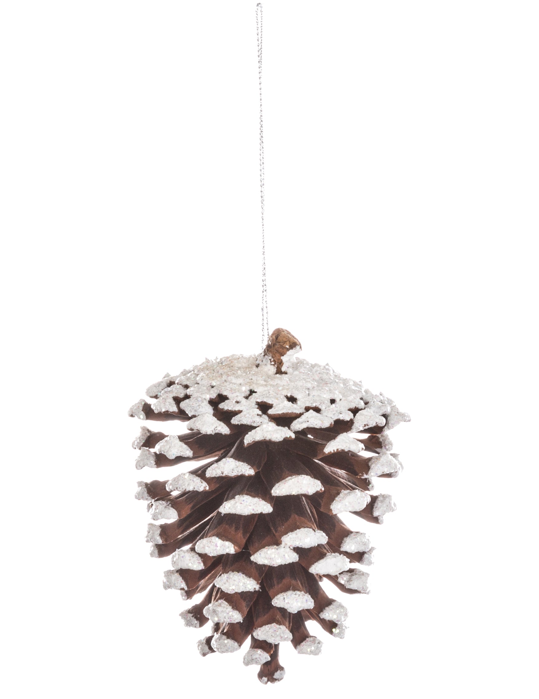 Suspension pomme de pin pour sapin enneigée marron et blanc