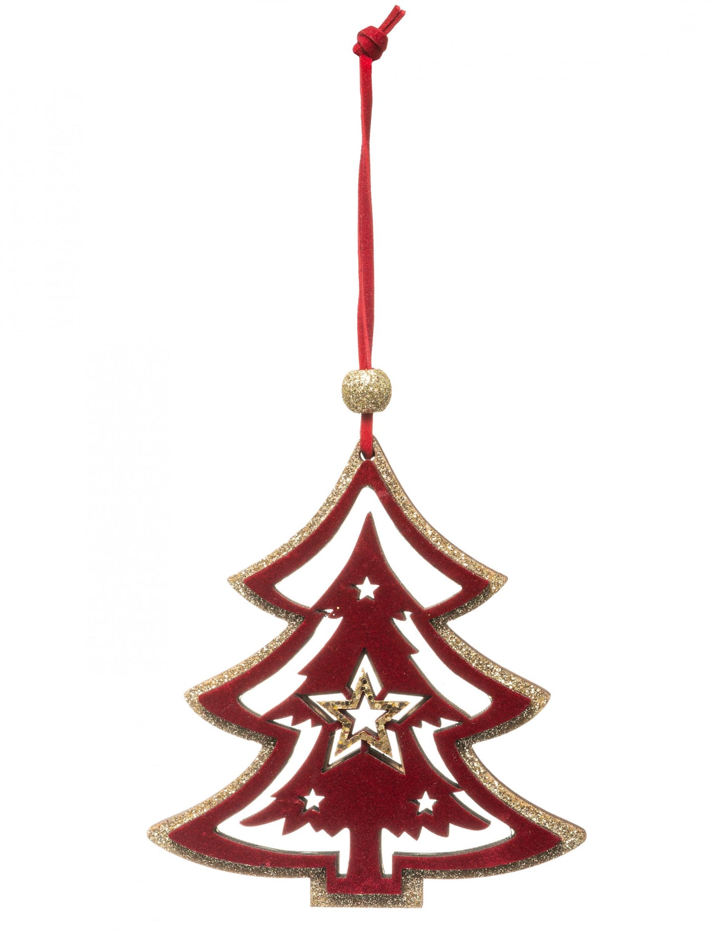 Červený a zlatý přívěsek strom 10 cm se stuhou