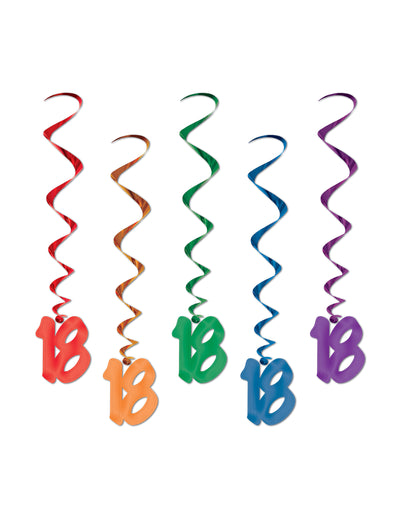 5 Suspensions en spirales 18 ans pour anniversaire multicolores