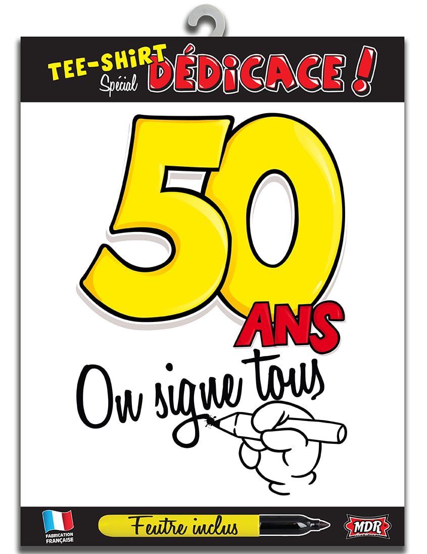 T-shirt à dédicacer 50 ans pour adulte blanc avec feutre inclus