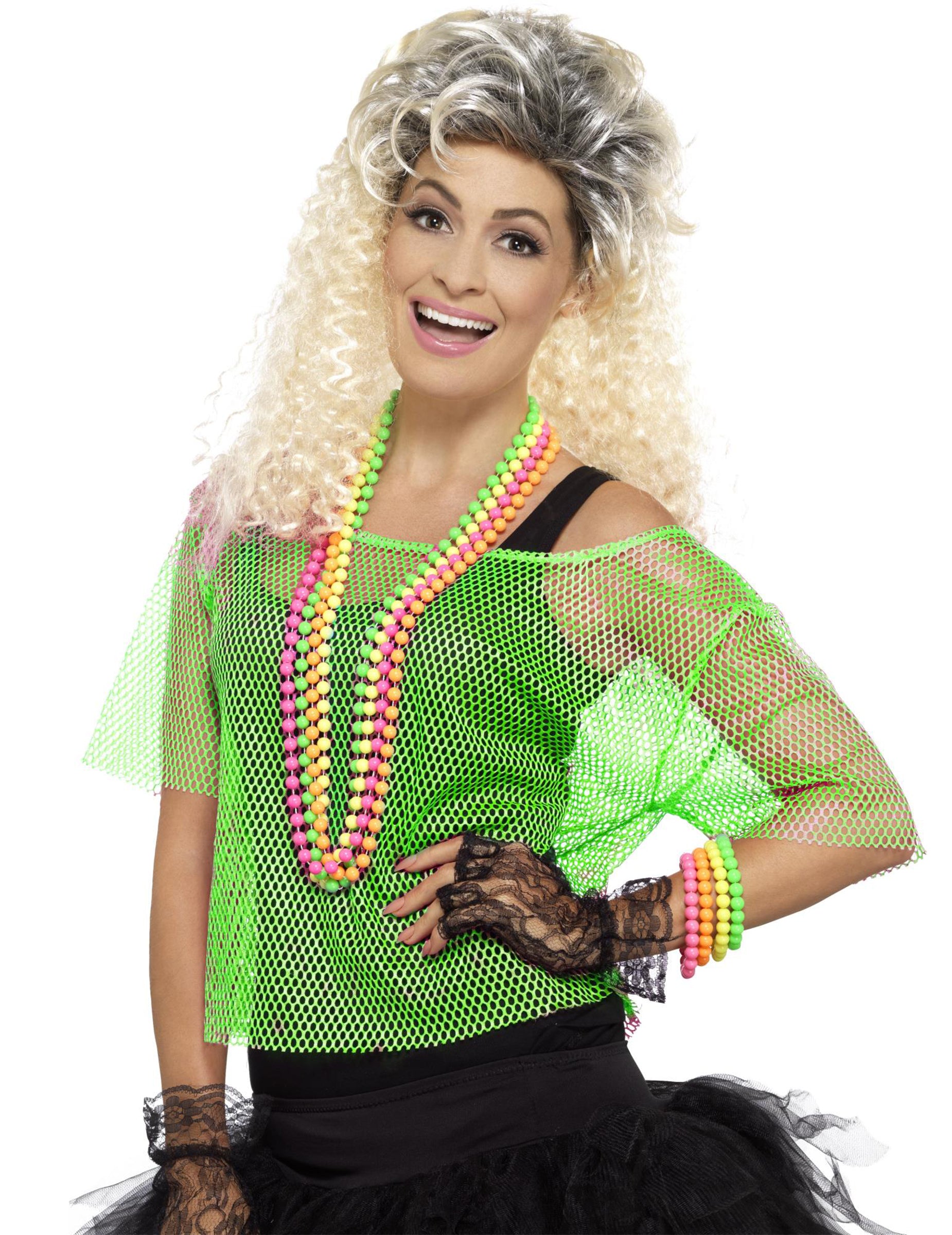 T-shirt court résille années 80 pour femme vert fluo