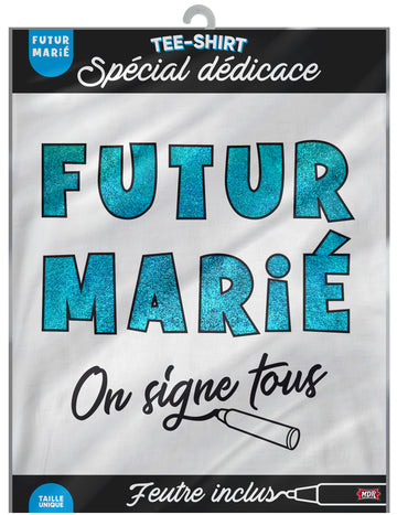 T-shirt Enterrement de vie de garçon pour homme blanc et bleu pailleté