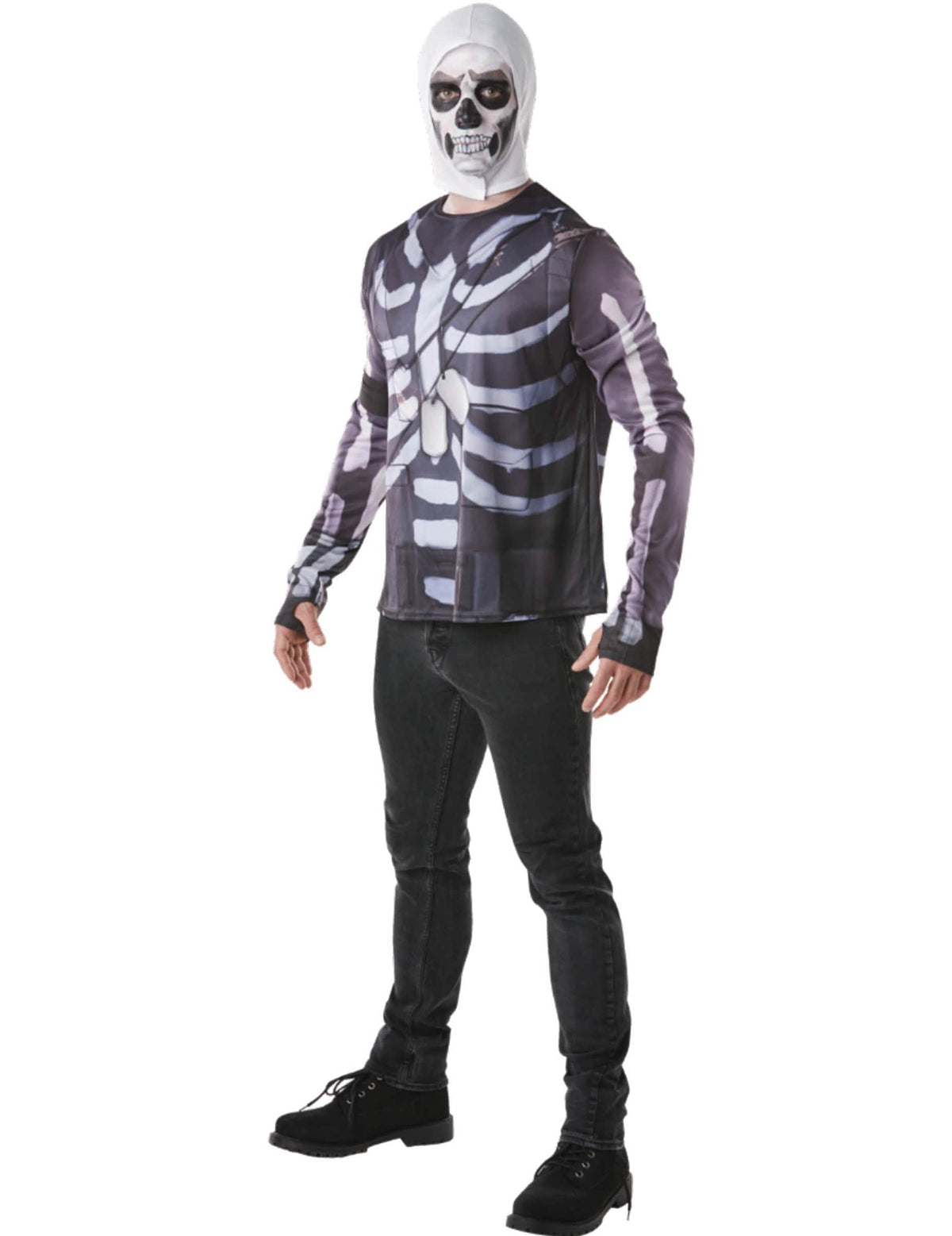 trička a kukla Skull Trooper Fortnite™ pro dospělý černá a bílá s motivem kostry