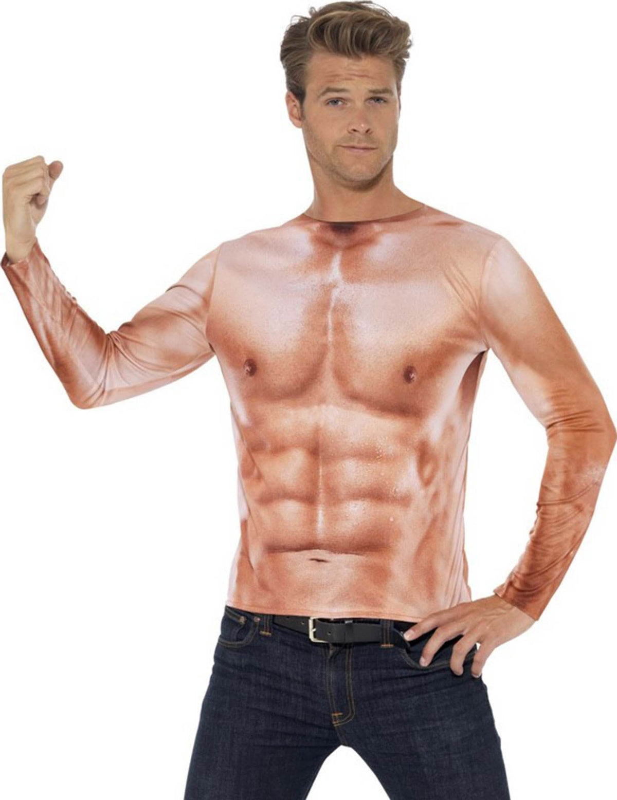 trička muscles pro dospělý béžová efekt realistický svalnatý hrudník