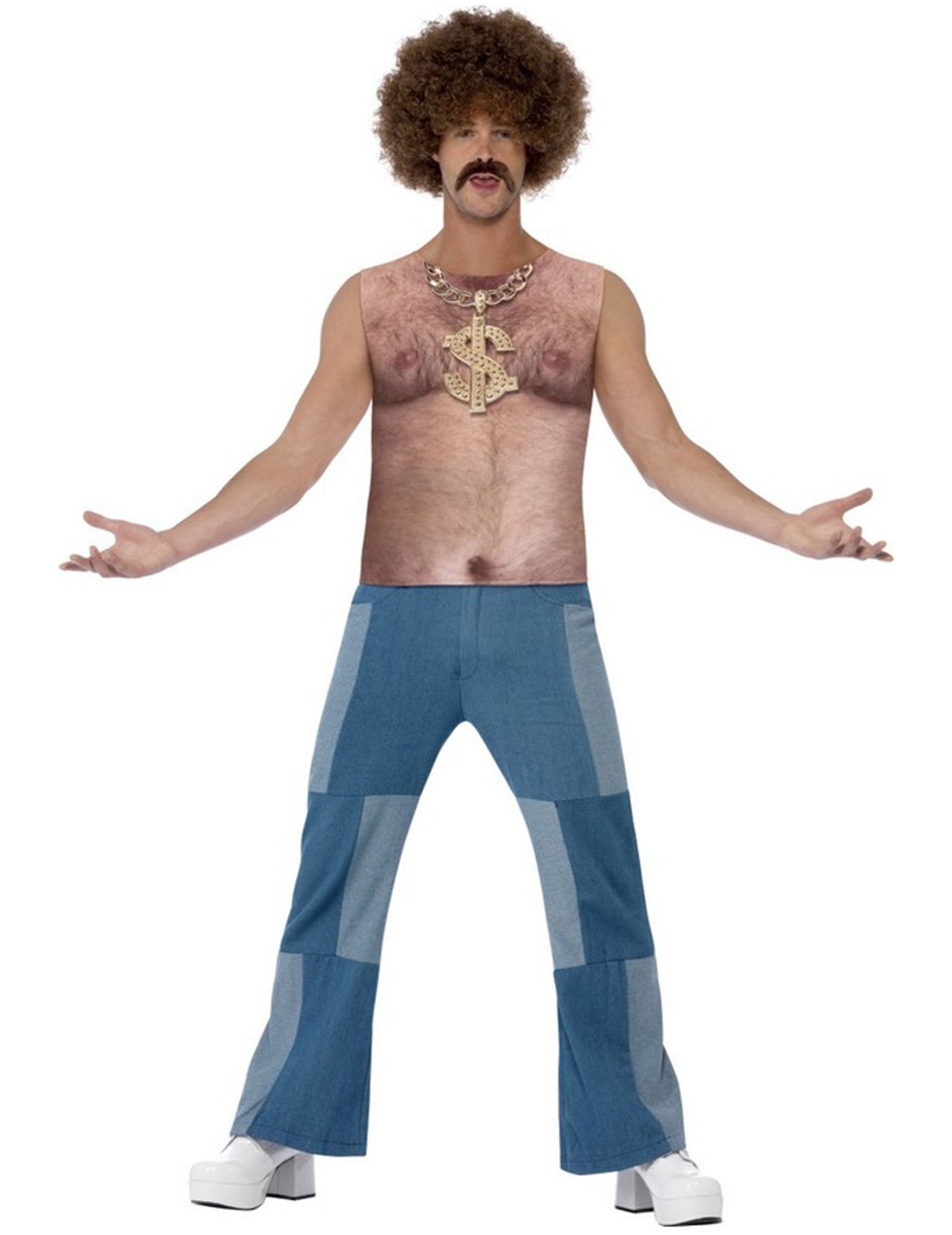 Tričko s chlupatým hrudníkem pro dospělé s tištěným dolarovým náhrdelníkem