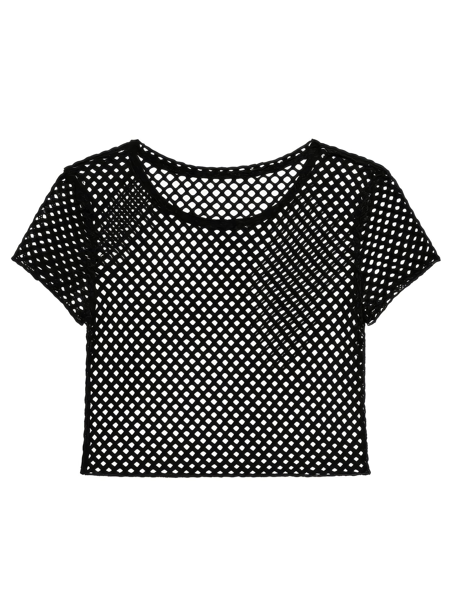Vue à plat du T-shirt résille pour femme noir