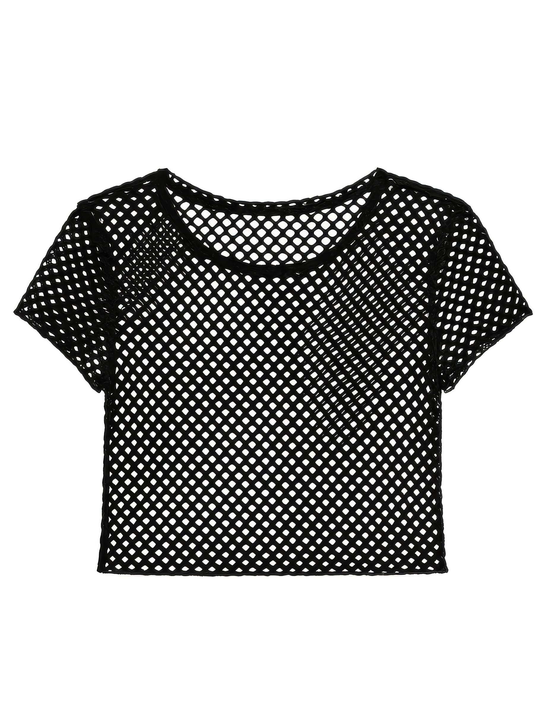 Vue à plat du T-shirt résille pour femme noir