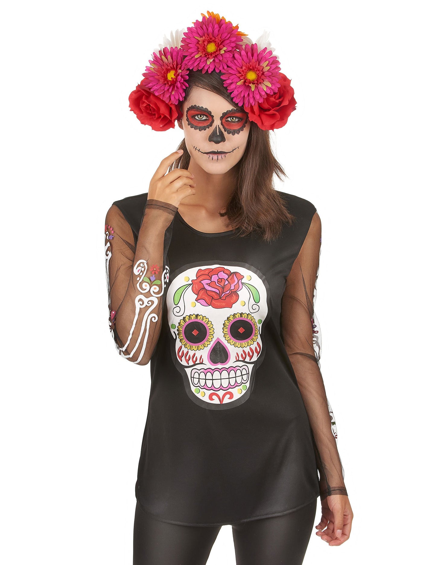 Barevné tričko Skeleton Woman Dia de los Muertos
