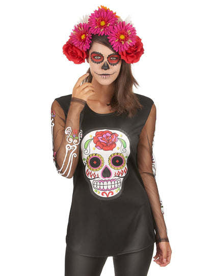Barevné tričko Skeleton Woman Dia de los Muertos