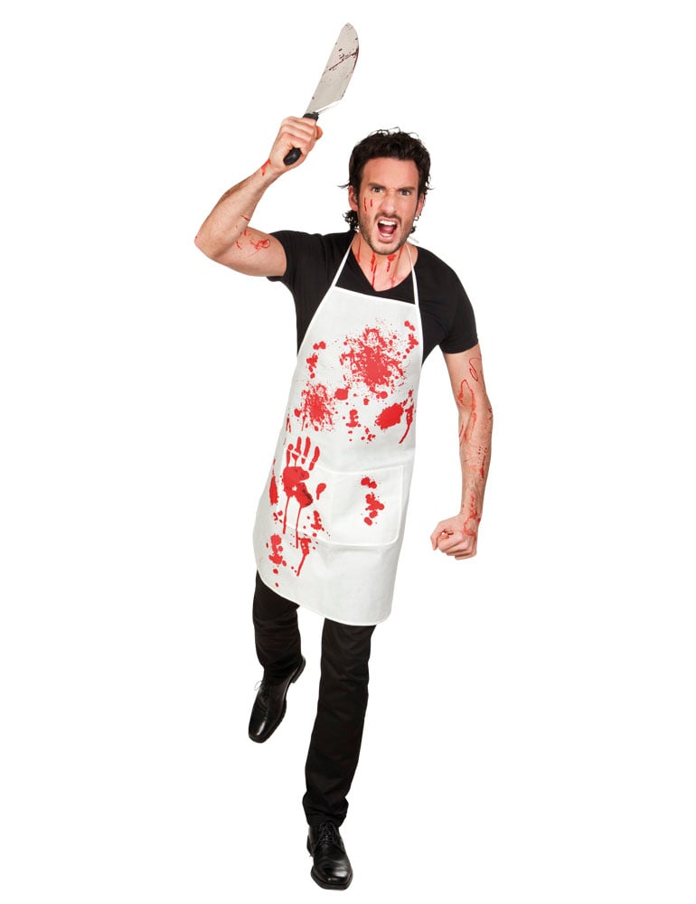 Tablier de boucher ensanglanté Halloween pour adulte blanc et rouge