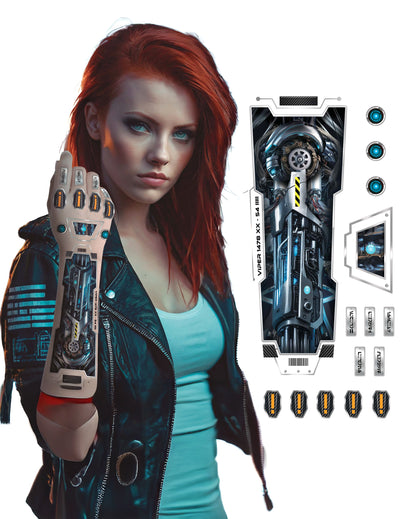 Tatouage bras robot futuriste pour adulte gris et bleu