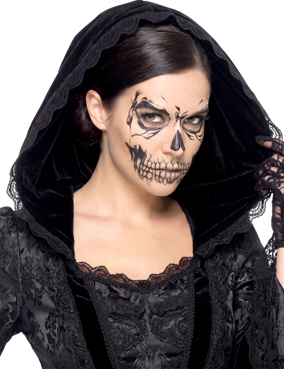 Tetování s černým kostrovým převodem pro dospělé na Halloween