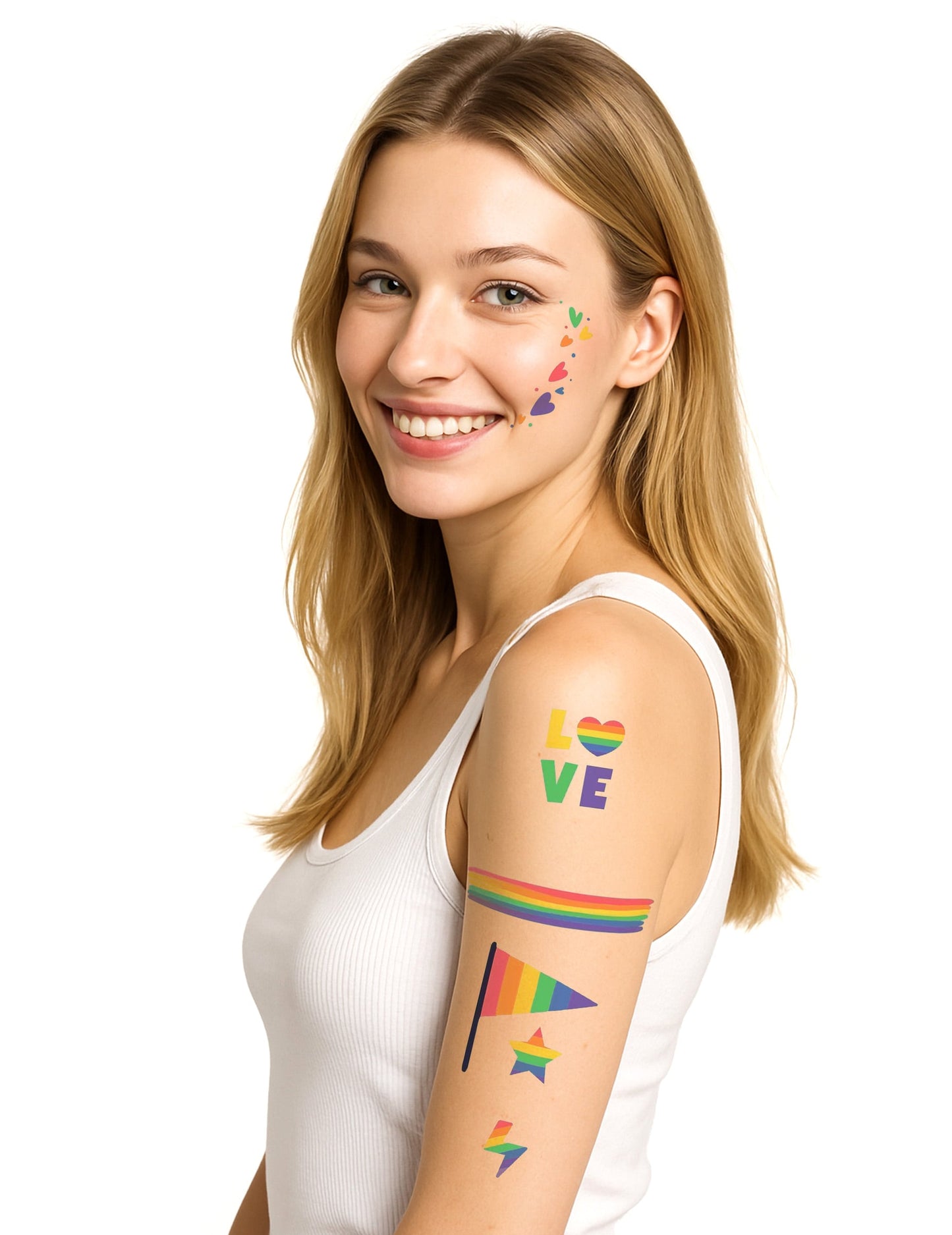 Tatouages arc en ciel pour femme multicolores
