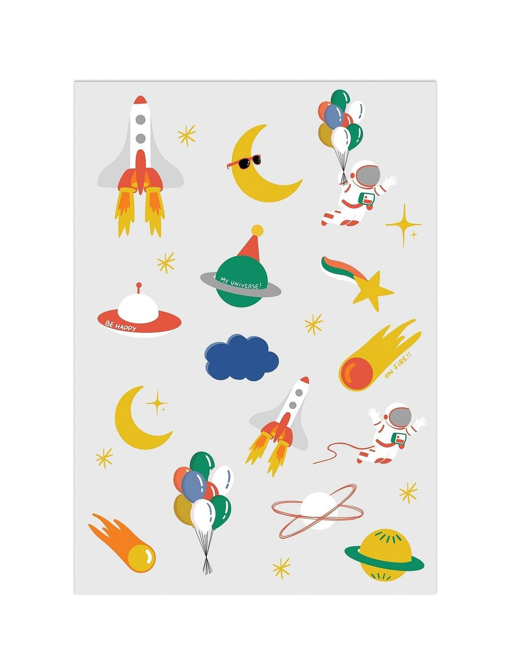 Tatouages de l'espace pour enfant multicolores avec motifs de fusées et astronautes