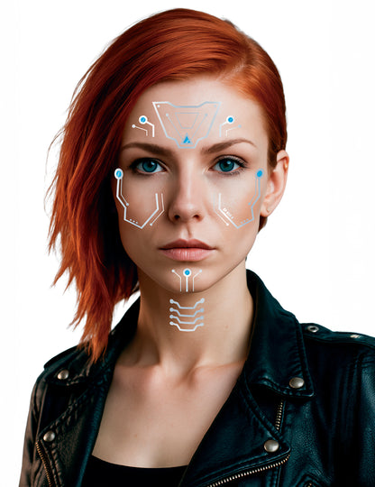 Futuristické tetování robotů na obličeji