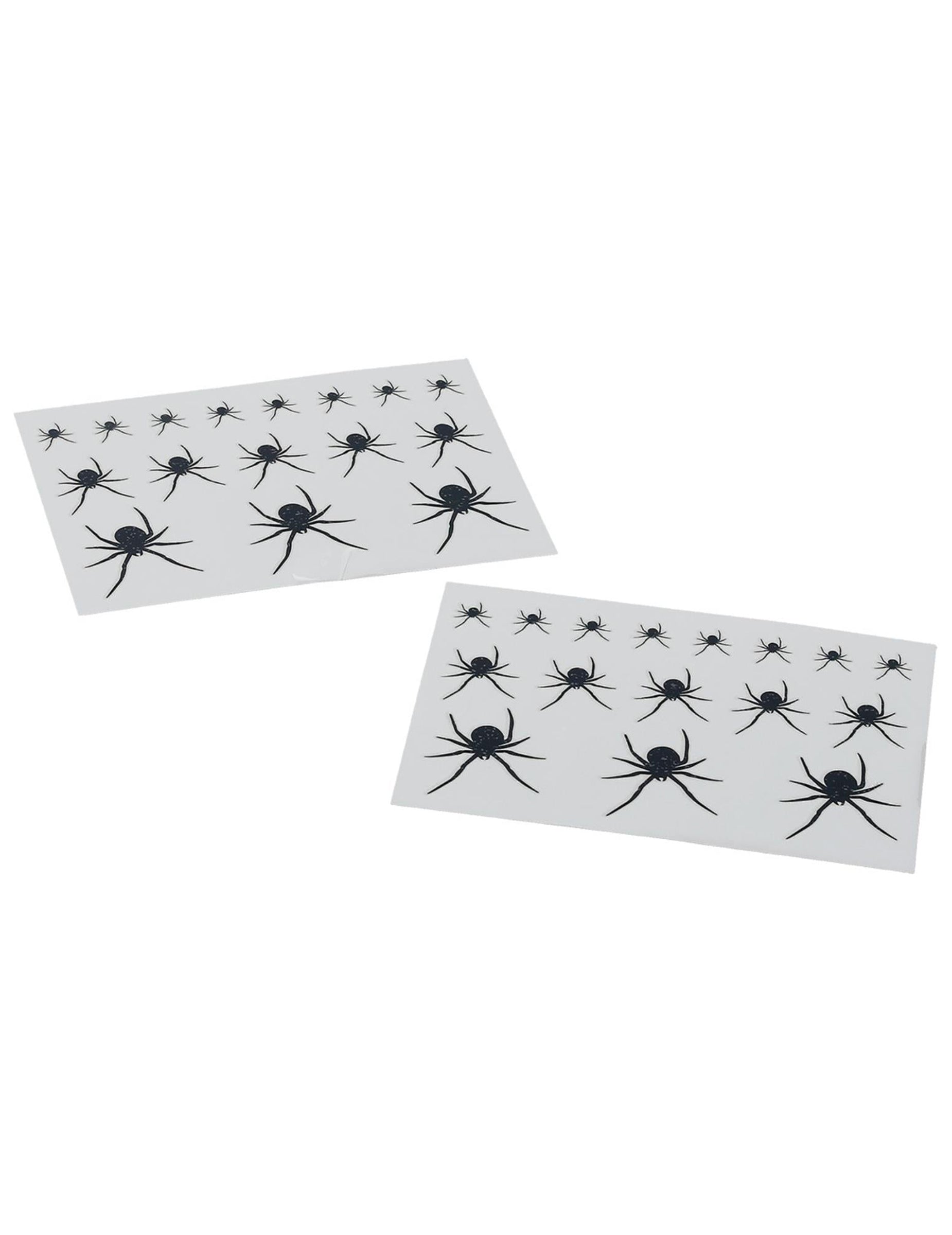 Přehled obou archů dočasných tetování pavouků na Halloween