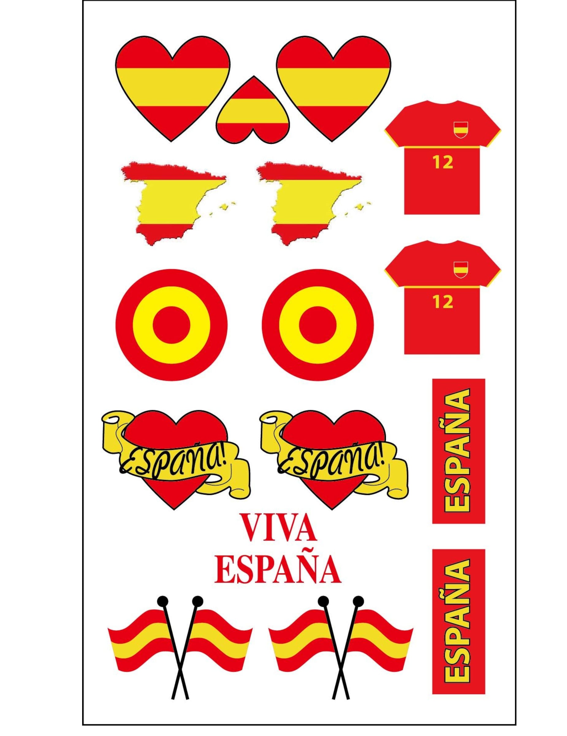 Tatouages temporaires supporter Espagne pour adulte rouge et jaune avec drapeaux