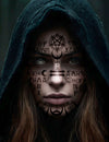 Tatouages visage satanique pour adulte noirs avec pentagramme et symboles occultes