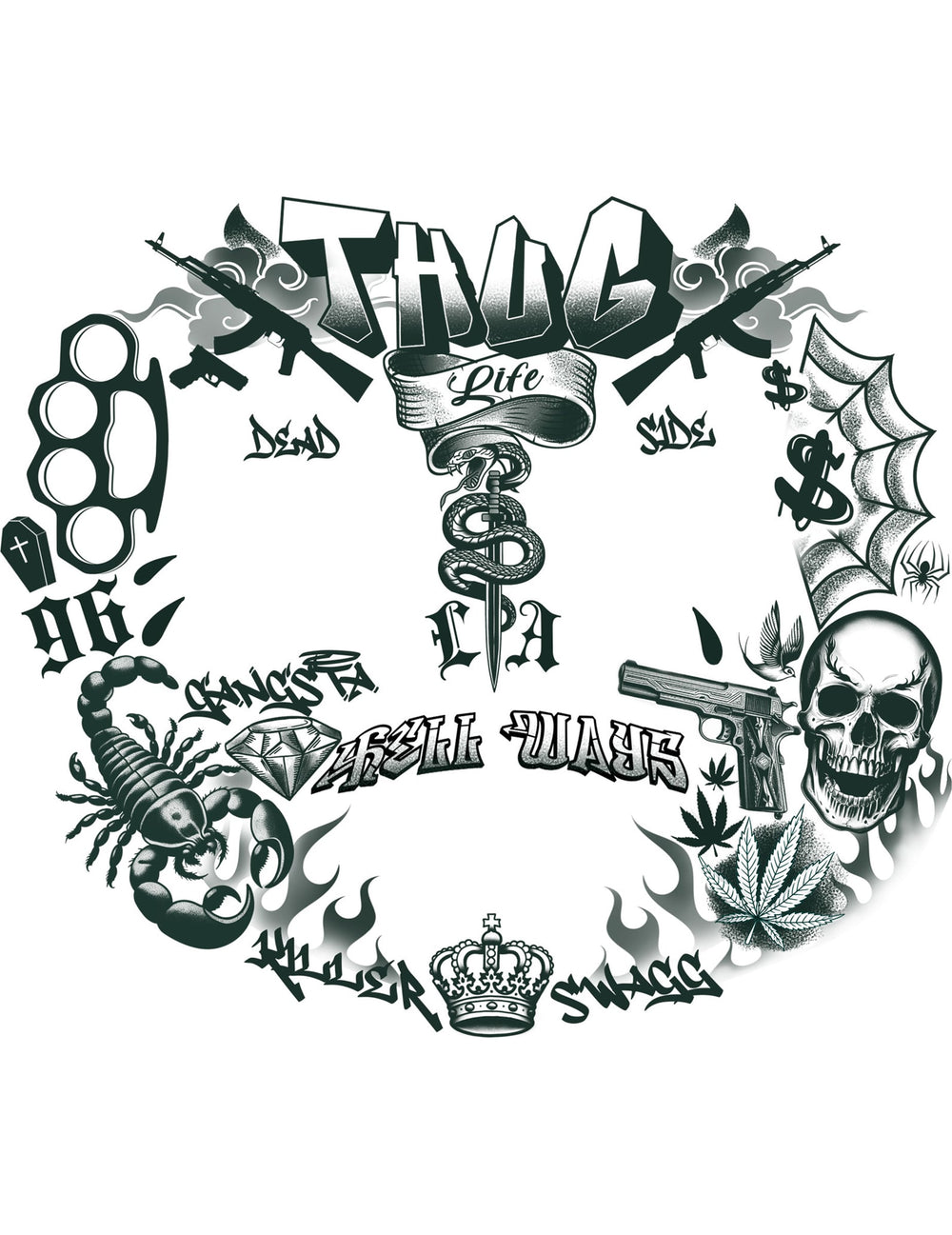 Détail de la planche des tatouages de visage thug life