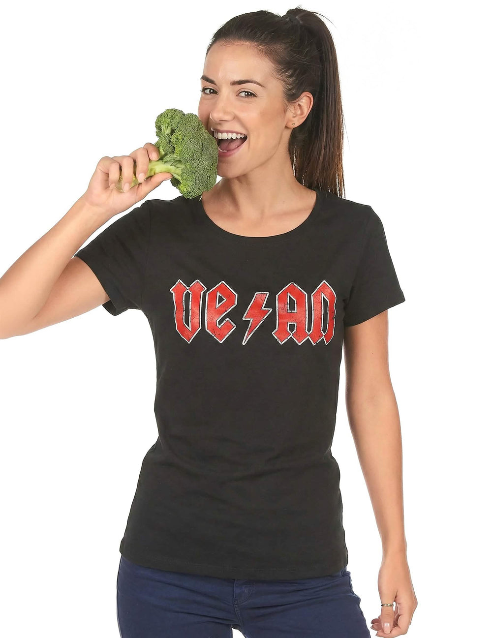 Dámské vegan tričko černá s červená logem ve stylu rock
