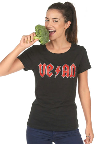 Černé dámské Vegan tričko s červeným logem v rockovém stylu