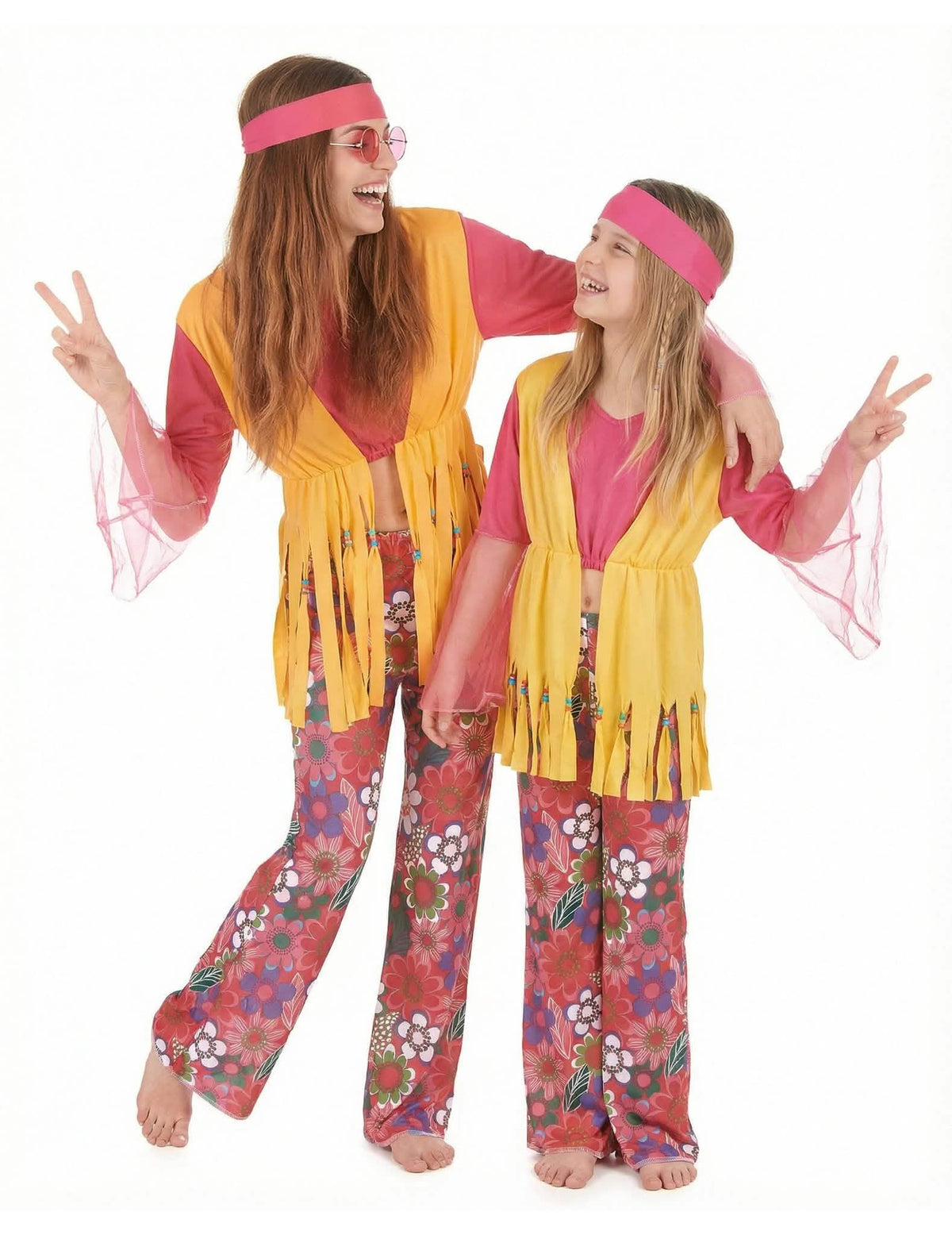 Pestrobarevný hippie kostým pro pár, matka a dcera