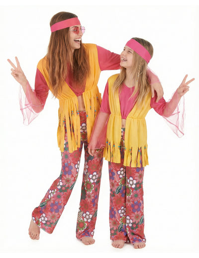 Pestrobarevný hippie kostým pro pár, matka a dcera
