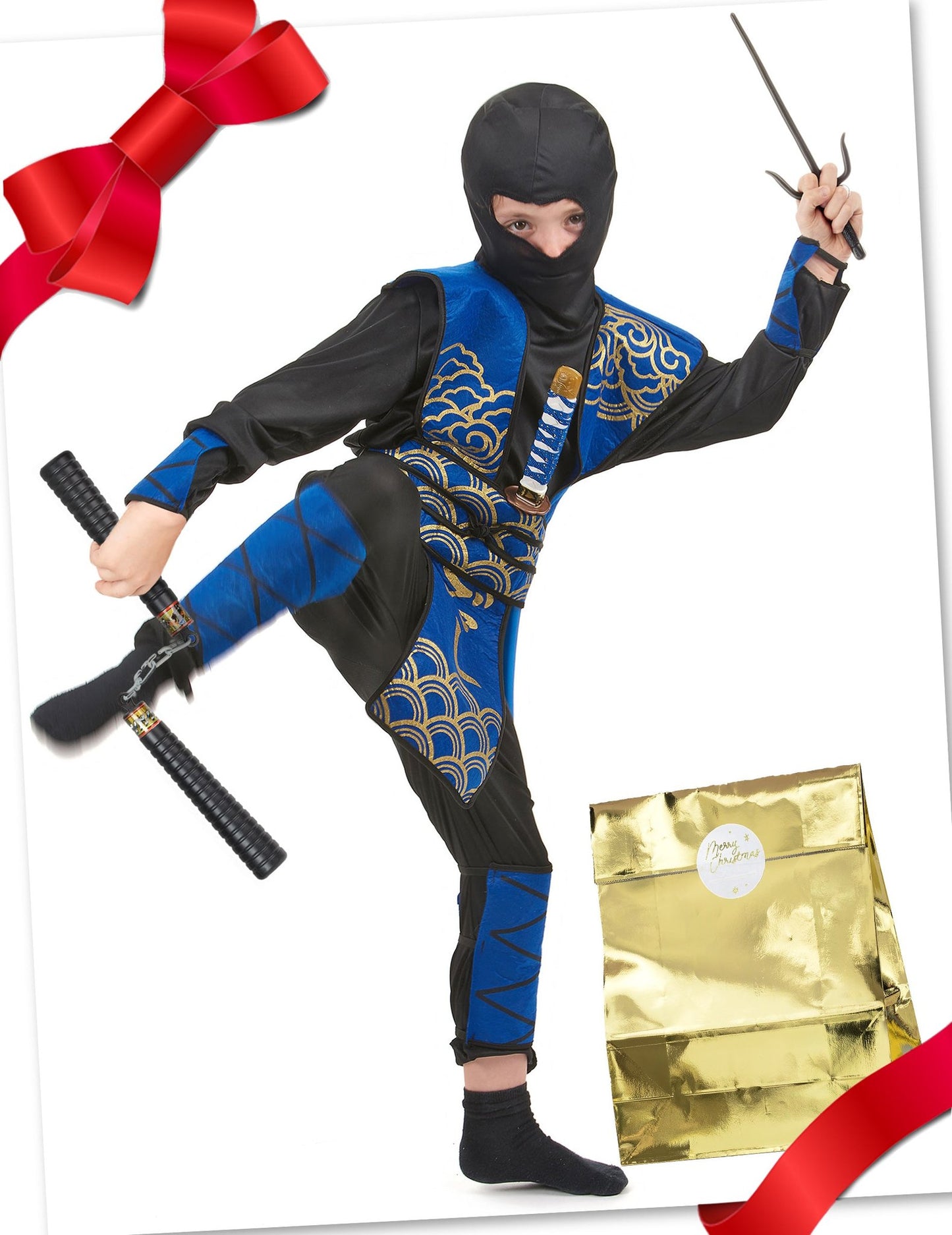 Dárkový balíček modrého ninja kostýmu s doplňky pro děti