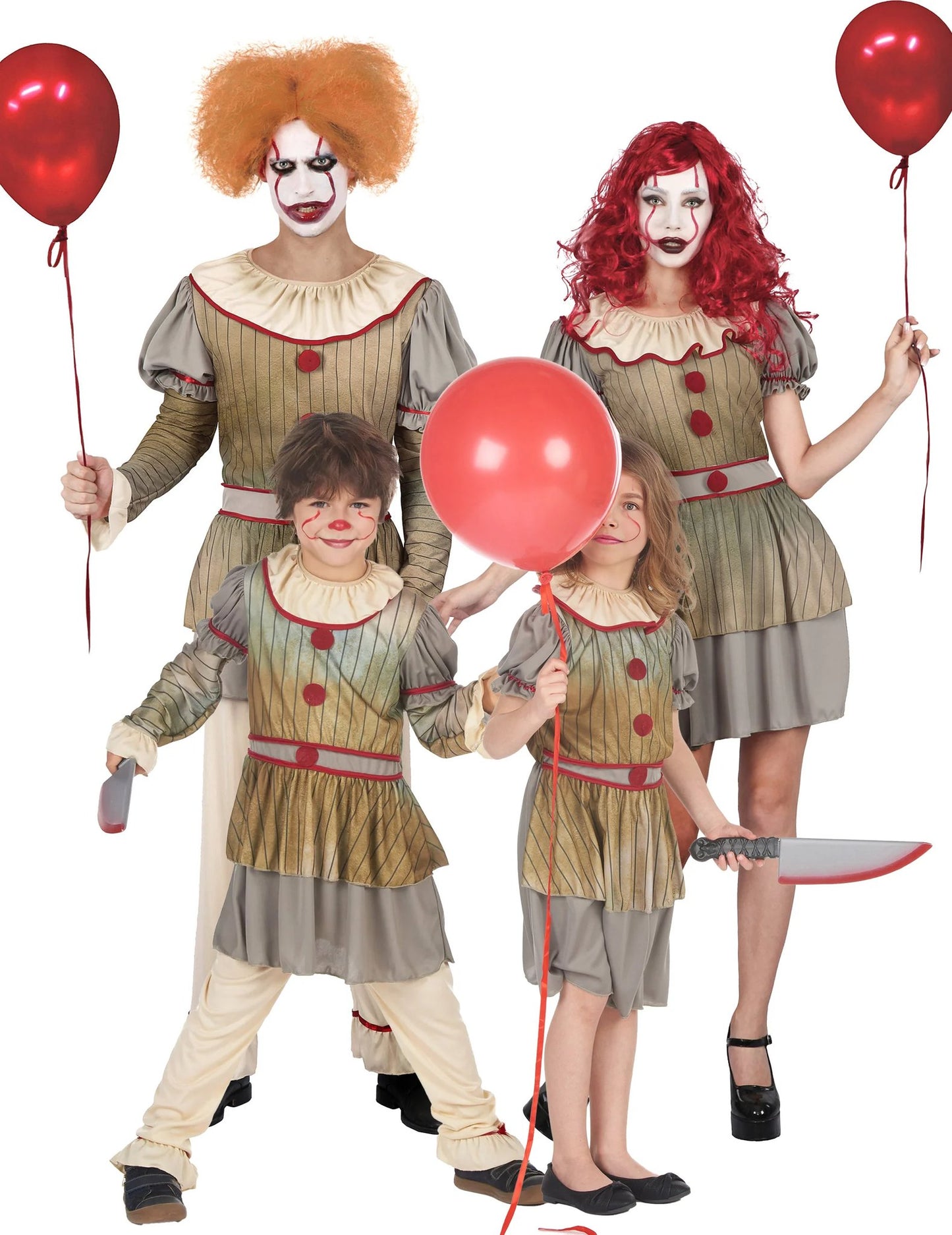 Gruseliges Psycho-Clown-Familienkostüm