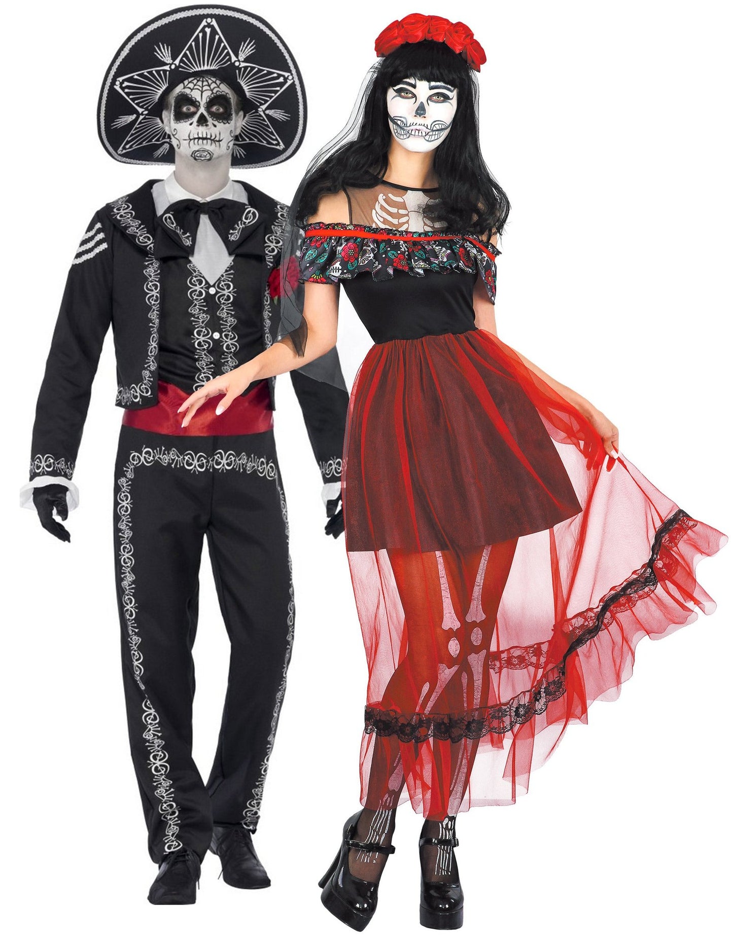 Párový kostým mexické kostry Día de los Muertos Halloween pro dospělé