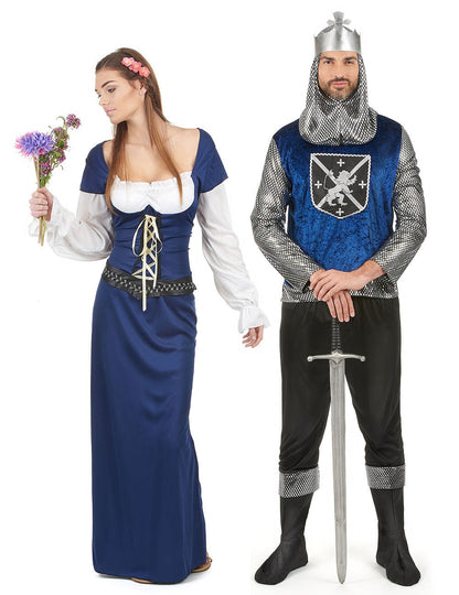 Párový středověký kostým pro dospělé, modrý