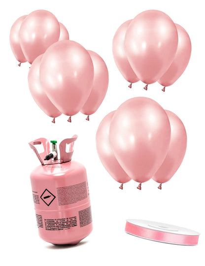 Heliumflaschen-Set mit 12 roségoldenen Ballons und Satinschleife