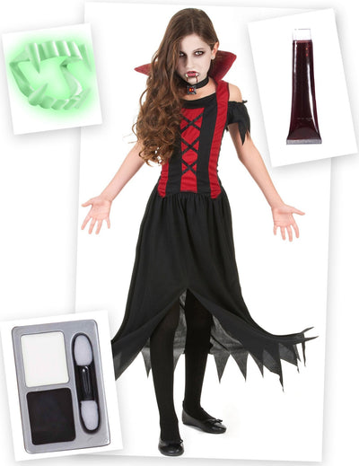 Balíček kostýmu červeného upíra na Halloween pro dívku